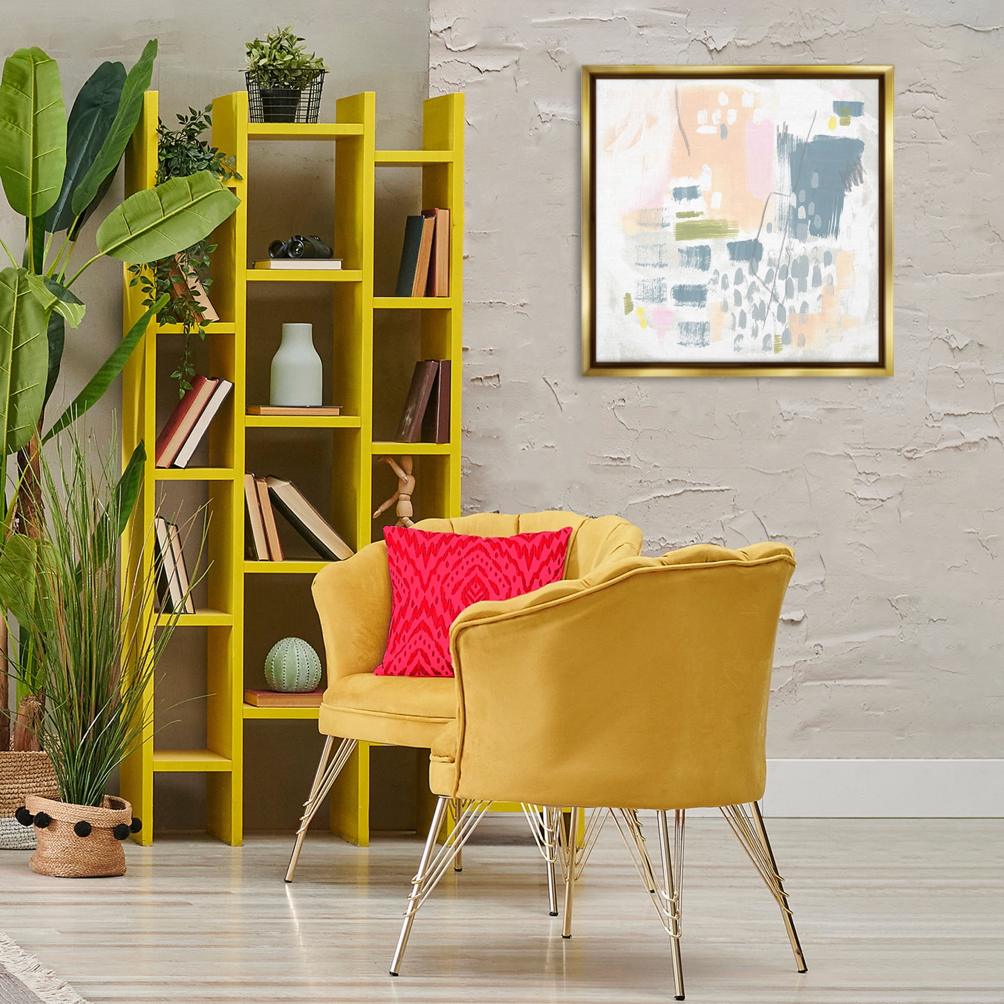 Stupell Industries Organic Soft Patterns Abstract Painting Gold Floater Framed Canvas Art Print Wall Art, 25 x 25