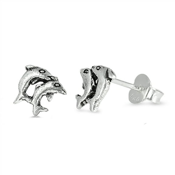 Sterling Silver Dolphin Family Animal Pair Swim Earrings 925 New Jewelry Female Unisex