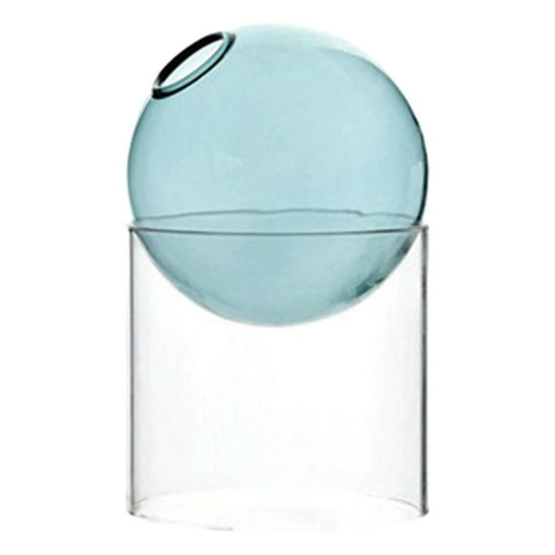 Guía de florero redondo de cristal pequeño para bodas, decoración y arreglos florales. Alto azul claro