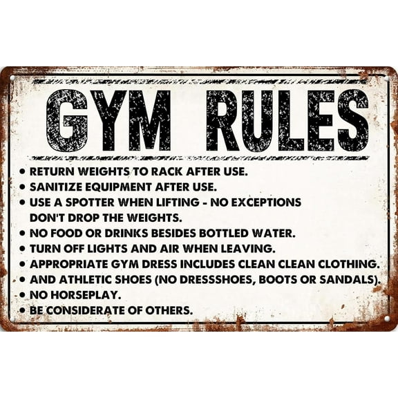 Gym Rules Funny Vintage Metal Tin Signs Security Warning Sign Wall Decor for Home Gym Street Garage for Home Kitchen Bar Room Garage Vintage Retro Plaque 8×12 inch