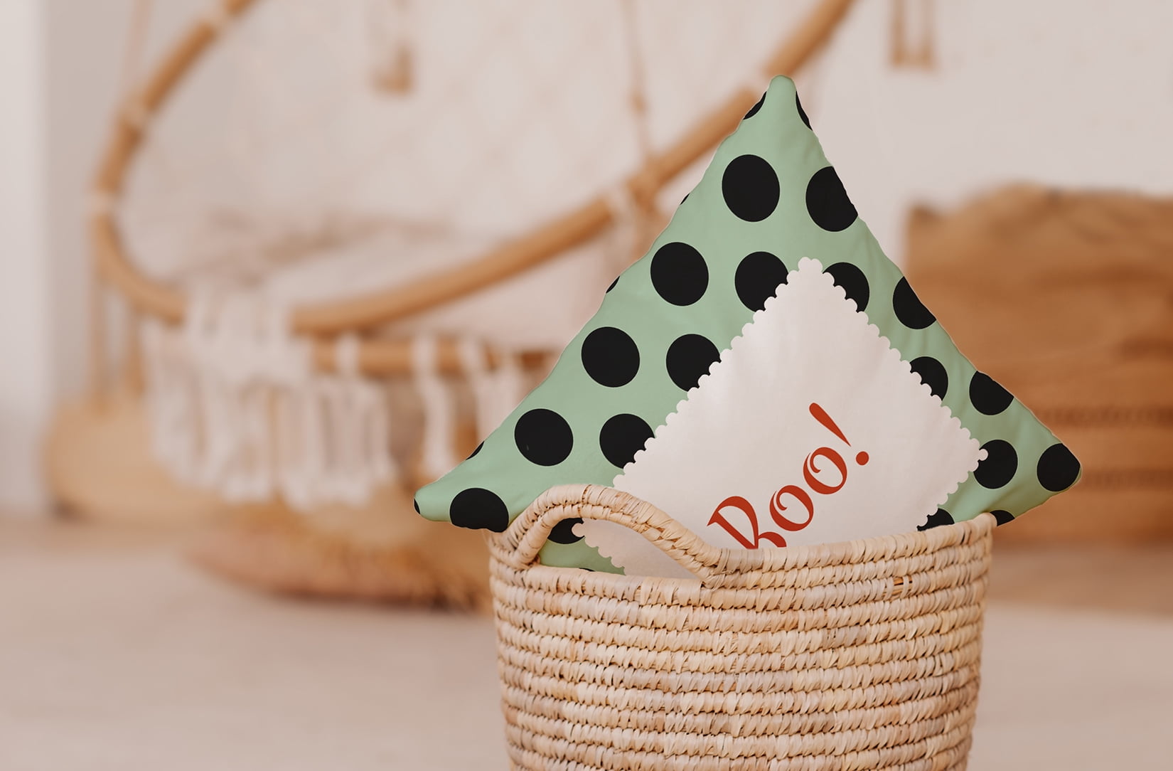 16" x 16" Simply Daisy Halloween Boo Dots Polyester Indoor/Outdoor Pillow, Mint Green Qty 1
