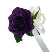 Wrist Corsage with pearl wristband-artificial roses hydrangea (purple)