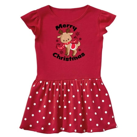

Inktastic Merry Christmas Baby Reindeer with Snowflakes Gift Baby Girl Dress