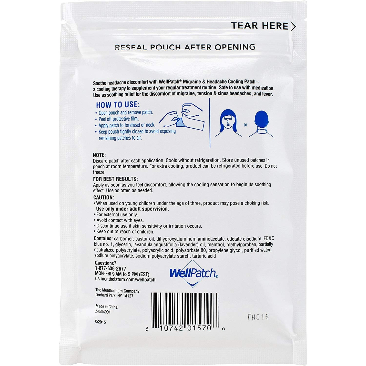 WellPatch Migraine & Headache Cooling Patch 4 ea (Pack of 6)