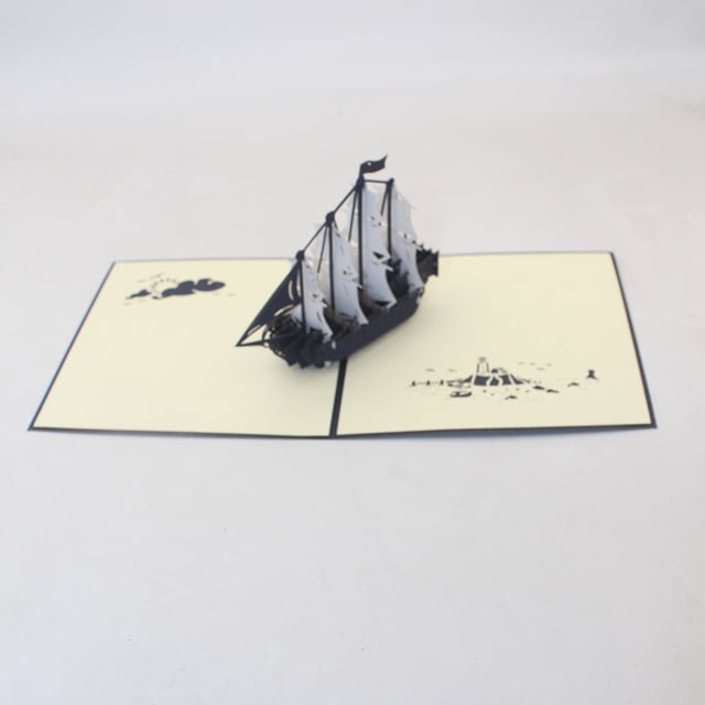 Vintage Sailing White Blue 3d Stereo Tarjeta de felicitación Corte de papel hecho a mano LingWen 8390614186576