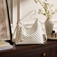 thumbnail image 4 of MYUNNIL Polka Dot Tote Bag for Women, 9.8 x 10.7" Vintage Large Capacity Adjustable Shoulder Strap Crossbody Bag with Tassel Zipper Pocket, Soft Durable Portable Purse for shopping Daily Use, White, 4 of 5