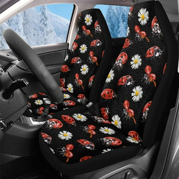 Uorisanigo Car Seat Covers for Front Seats Automotive Interior Accessories Coral Velvet Cloth Red Ladybug Car Seat Cover Universal Fit Cars Trucks and SUV, Set of 2