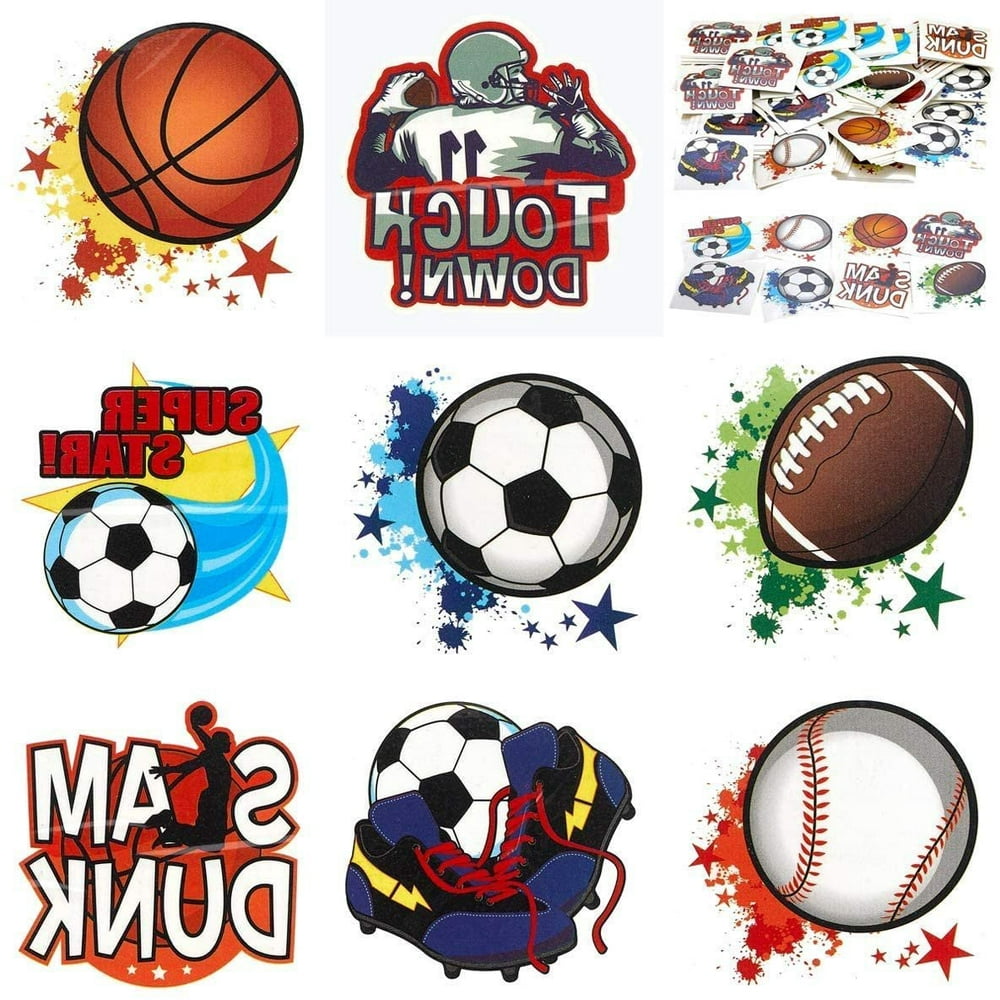 Kicko Sports Temporary Tattoos 144 Pack, 2 Inch Sporty Celebration