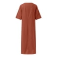 thumbnail image 4 of Women's Loose Fit Short Sleeve V-Neck Linen Blend Long Dress - Plus Size, Pure Color, Comfortable Wear, 4 of 6