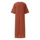 thumbnail image 4 of Vestido largo holgado de talla grande, manga corta, cuello en V, color liso, mezcla de lino, ligero y transpirable para llevar todo el día., 4 of 7