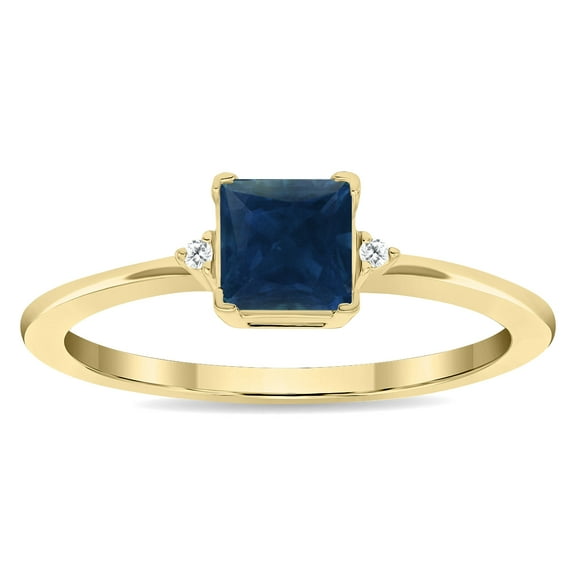 SZUL Women's Square Shaped Sapphire and Diamond Classic Band in 10K Yellow Gold