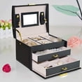 thumbnail image 4 of RUseeN Jewelry Box for Women Girl Wife, Jewelry Organizer Box, 3 Layers Jewelry Storage Organizer for Earring, Ring, Necklace, Bracelets (Black), 4 of 7