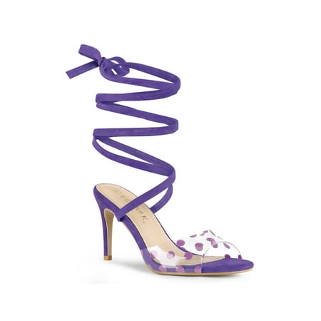 

Allegra K Women s Sandals Stiletto Heels Polka Dots Clear Strap Lace up Sandals