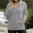 thumbnail image 2 of Dazajoo Womens Sweatshirt Waffle Knit Long Sleeve Lapel Half Zip Casual Lightweight Soft Sweatshirts Loose Pullover Tops,Gray,L, 2 of 10