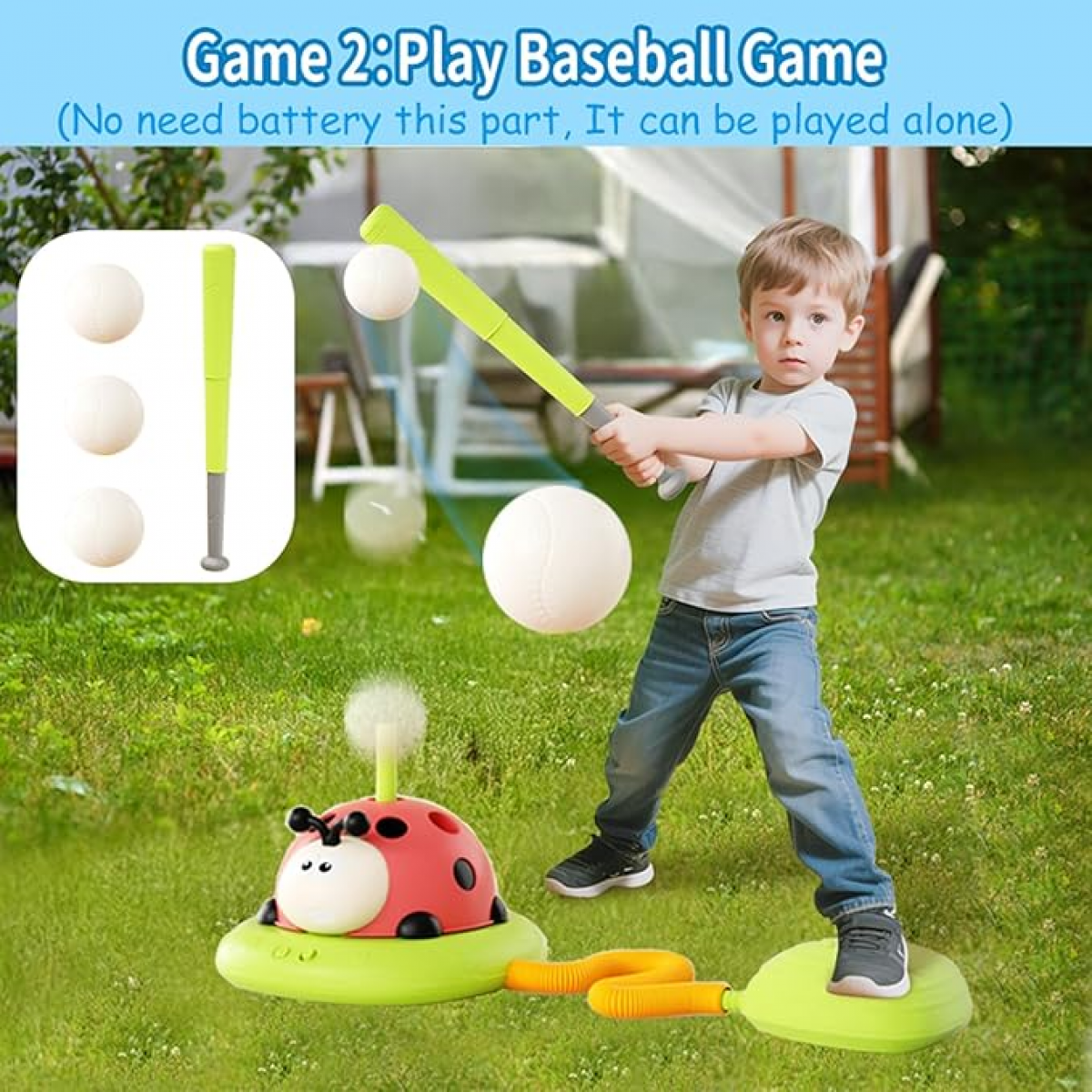 4 in 1 Kids Baseball Set with Musical Jump, Toss Rings & Stomping Launch for Kids Outdoor Games with Remote for Ages 4-8 Gifts