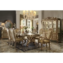 ACME Dresden Wooden Trestle Dining Table with 2 Leaves in Gold Patina and Bone