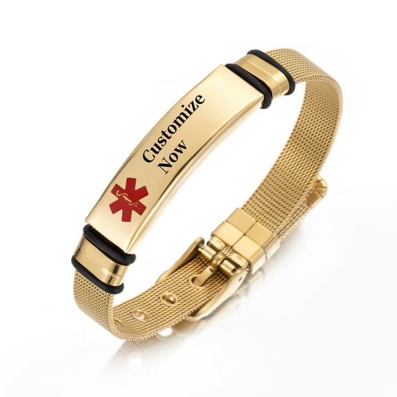 Metaljc Stainless Steel Medical Alert ID Bracelet for Men Women, Engraved Customize Now