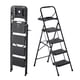 thumbnail image 1 of Escalera plegable de 4 peldaños VEVOR con pedal ancho antideslizante, bandeja para herramientas y empuñadura cómoda. Capacidad de 272 kg. Multiusos para cocina, hogar y oficina. Color negro., 1 of 9
