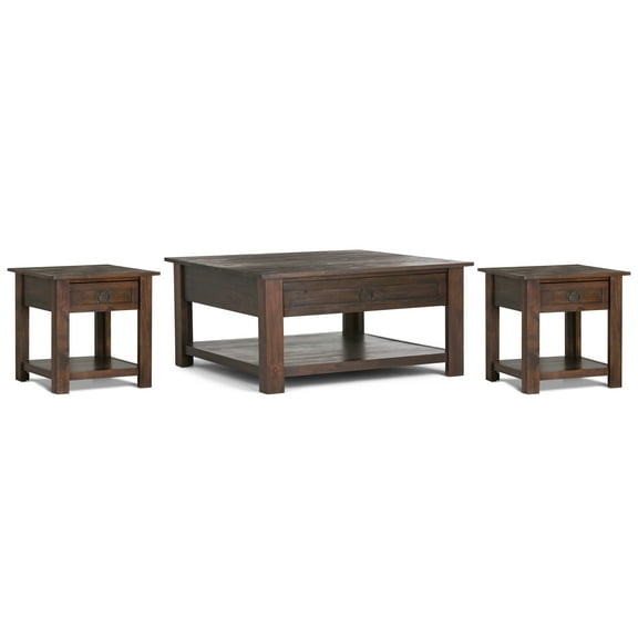 Monroe Solid Acacia Rustic 38 inch Wide Coffee Table with 2 22 inch Wide End Tables in Distressed Charcoal Brown (Set of 3)