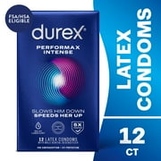 Durex Performax Intense Condoms, Ultra Fine, Ribbed, Dotted with Delay Lubricant Natural Rubber Latex Condoms for Men, FSA & HSA Eligible, 12 Count