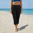 thumbnail image 5 of Bloomae Linen Capri Pants for Women Wide Leg Comfy Lightweight Casual Side Slit Summer Beach Elastic High Waist Capris Cropped Lounge Trousers with Pockets, 5 of 9