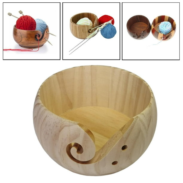 Recipiente de almacenamiento 5.9 BLESIY Canasta de almacenamiento de madera natural Cuenco de madera para almacenamiento de hilo