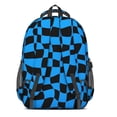 thumbnail image 3 of Blue and Black Wavy Checkered Pattern Backpack for School, Cute School Bag with Adjustable Shoulder Straps and Padded Back, 16.9"x12.6"x5.9", 3 of 5