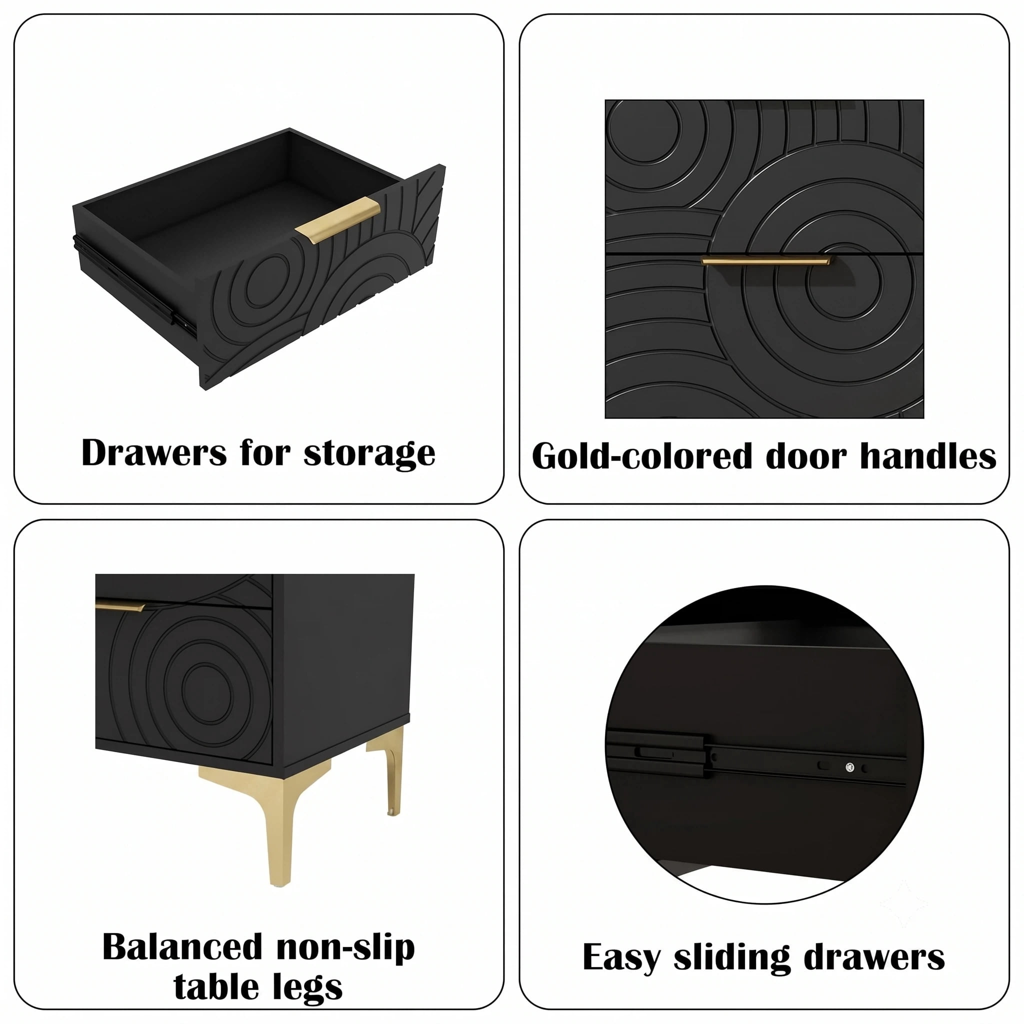 AISWORD 9 Drawer Dresser, Modern Wooden Dresser Chest with Metal Handles, Large Storage for Bedroom, Black