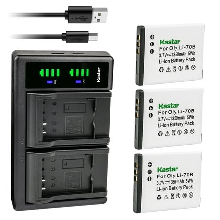 Kastar 3-Pack Battery and LTD2 USB Charger Compatible with Olympus Li-70B Li70B Battery Olympus Li-70C Li70C Charger Olympus D-700 D-705 D-710 D-715 D-745 FE-4020 FE-4040 FE-5040 Camera