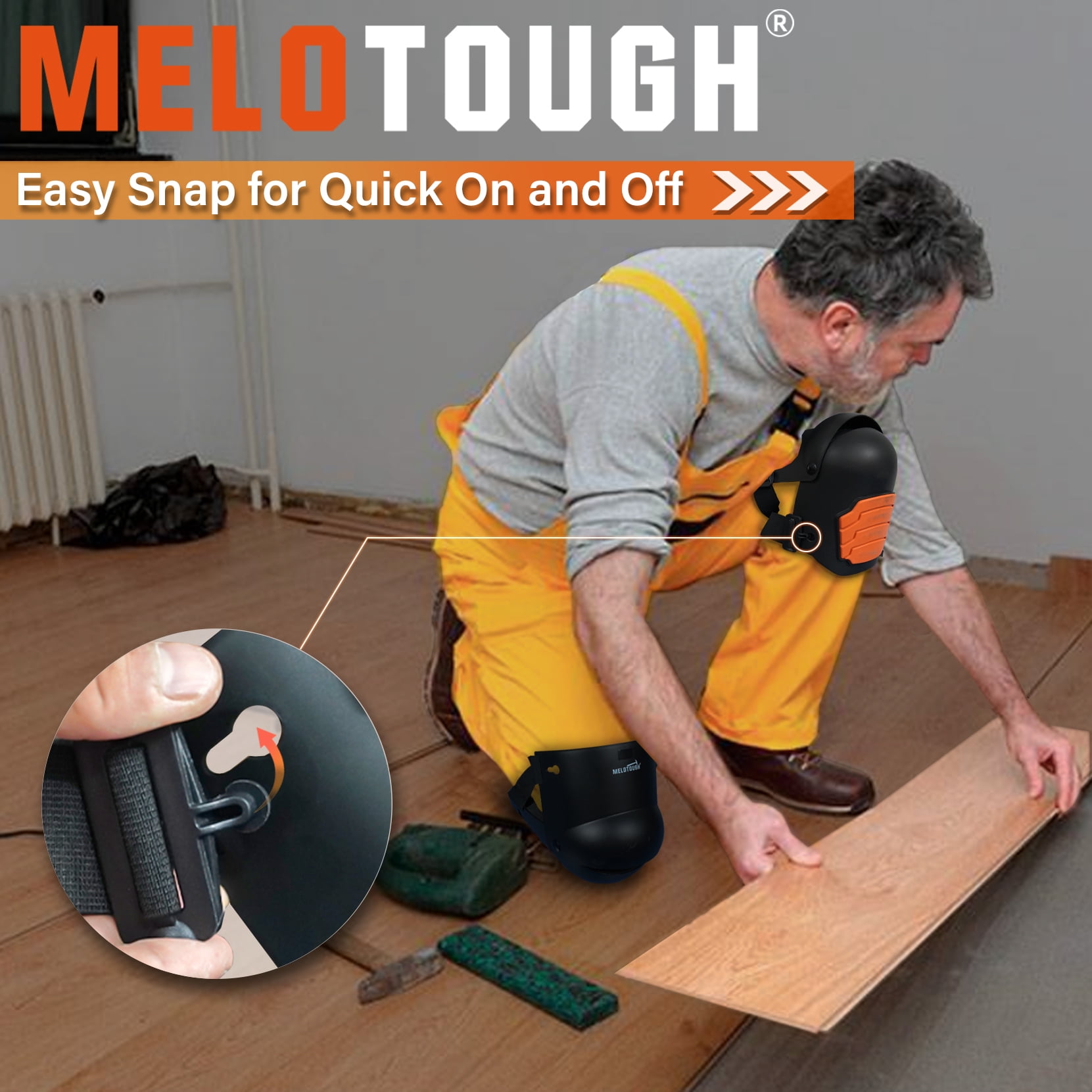 MELOTOUGH Knee Pads for Work,Construction,Flooring,Gardening-Comfortable and Flexible(Orange)