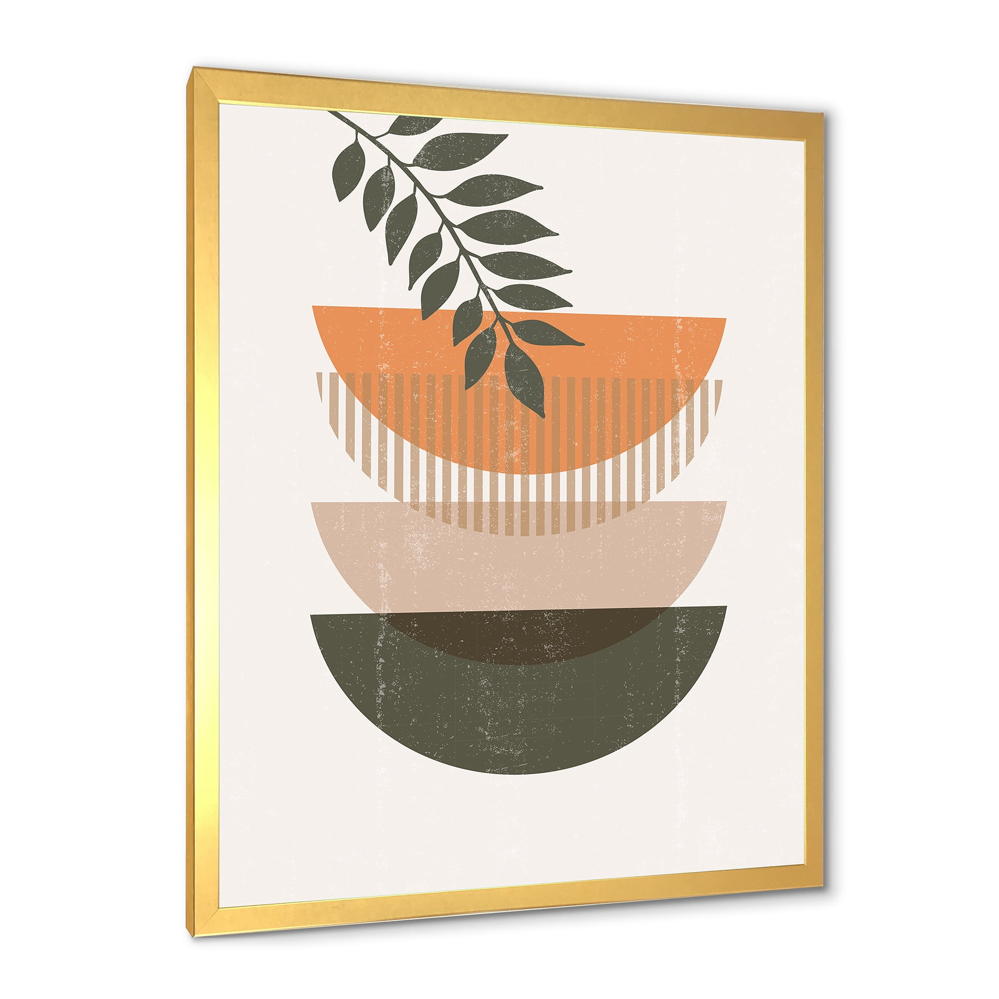Designart 'Abstract Geometrical Moon and Sun With Leaf II' Modern Framed Art Print