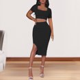 thumbnail image 4 of Top corto para mujer + faldas de punto de verano conjunto de falda Sexy traje de falda de cintura alta Simple FLhrweasw Nuevo, 4 of 7