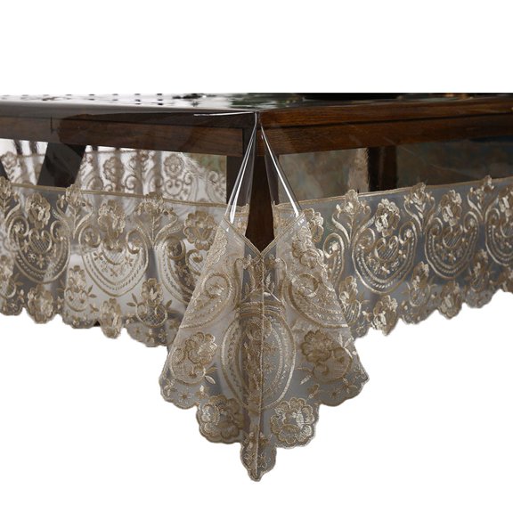 PVC Rectangle Tablecloth Clear Table Cover with Lace Border Decor