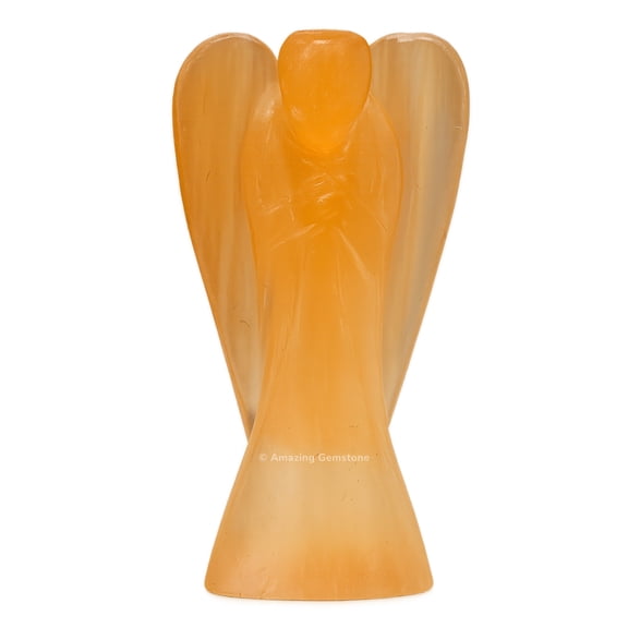 Orange Selenite Guardian Angel, Carved Angel Figurine - 2 inch