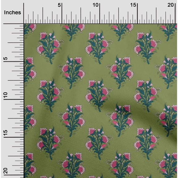 oneOone Organic Cotton Poplin Twill Fabric Leaves & Floral Block Print Fabric By Yard 42 Inch Wide