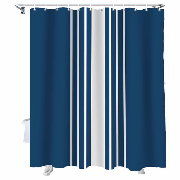 Shower Curtain Navy Blue Vertical Stripes Shower Curtains for Bathroom Bathtub, Waterproof Fabric Shower Curtain Set with Hooks, Extra Long 72" x 84" Classic Striped