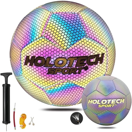 Soccer Ball Holographic Soccer Ball Size 4 & Size 5 Reflective Glowing Soccer Ball Gift for Boys Girls Men Indoor-Outdoor Soccer Training