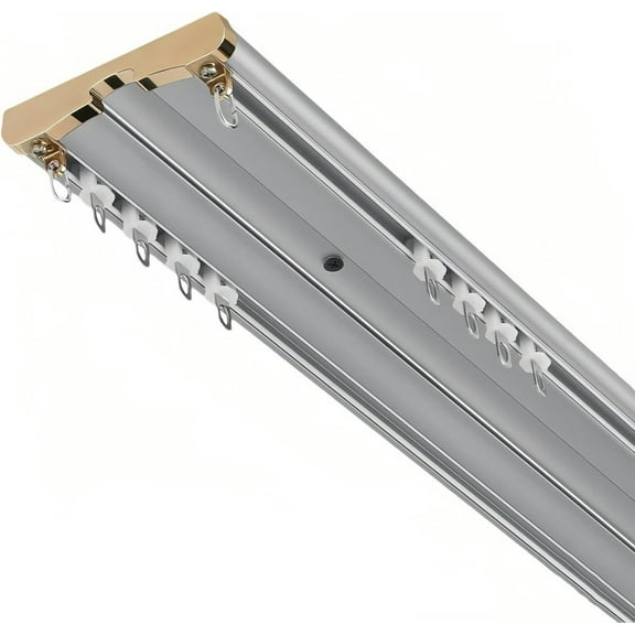 GXCZ Curtain Rods For Windows Ceiling Curtain Track (70cm-600cm) Ceiling Mount Curtain Rail System For Straight Windows - Room Divider Curtain Double Rails For Bay Window/Gazebo/Sliding Door(Gray,125cm-49.2in)