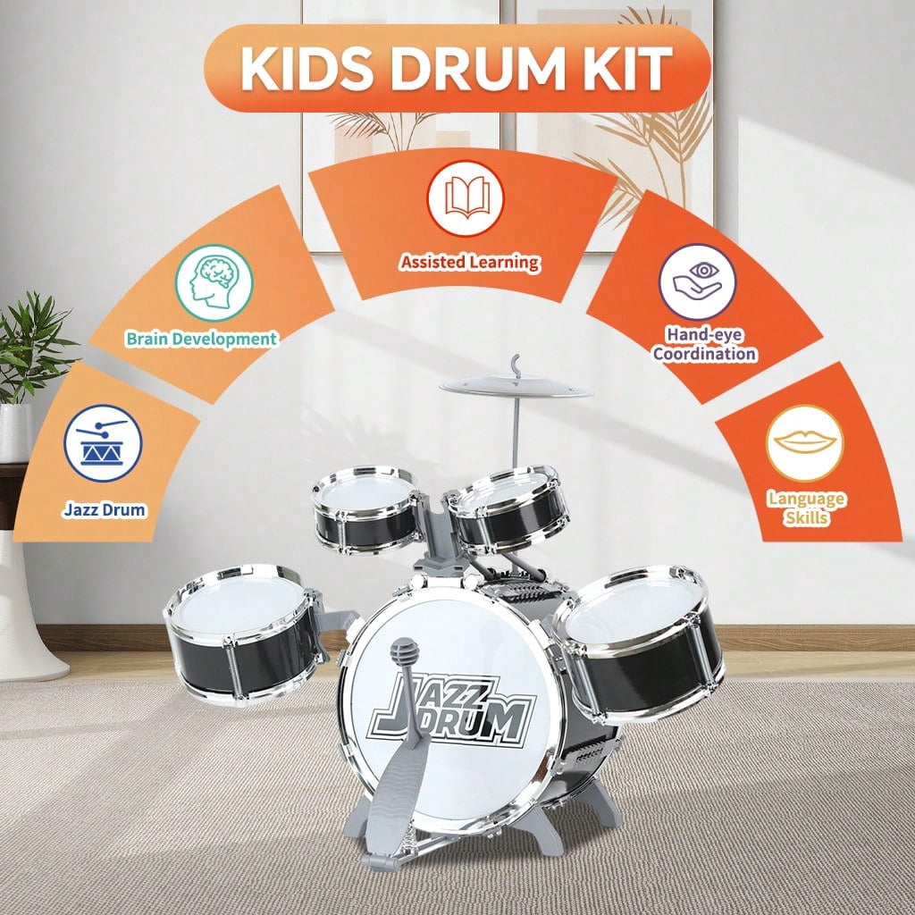 Felizhus kids drum set 10-piece with stool - beginner jazz drum kit for boys and girls ages 3-8, musical toy gift