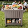 thumbnail image 5 of Dovov 120 Qt Rolling Cooler Cart, Portable Patio Cooler Outdoor Ice Chest Beverage Bar Cart w/ Wheels, Bottle Opener, Cap Collector, Stainless Steel Lid & Bottom Storage Tray, Brown, 5 of 16
