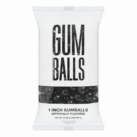 Candy Envy - Black 1 Inch Gumballs - 2lb Bag - Approximately 113 Gumballs Per Bag - North American Made & Kosher Certified