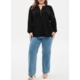 thumbnail image 6 of SHEWIN Plus Size Womens Tops V Neck Blouses Long Sleeve Shirts High Elasticity Lightweight Basic Tees Black 1X, 6 of 9