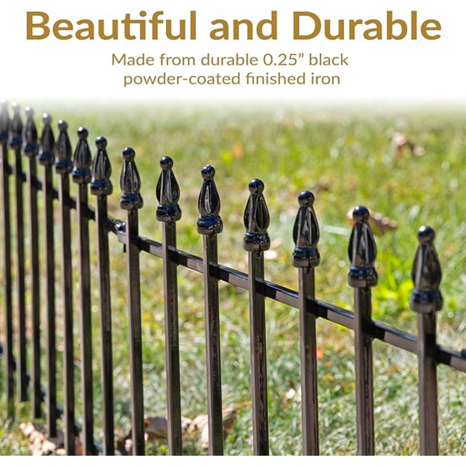 5-Panel Iron Decorative Garden Fence Border - 9ft L x 18in H No Dig Metal Garden Fencing for Animal Barrier, Flower Bed, Yard - Black