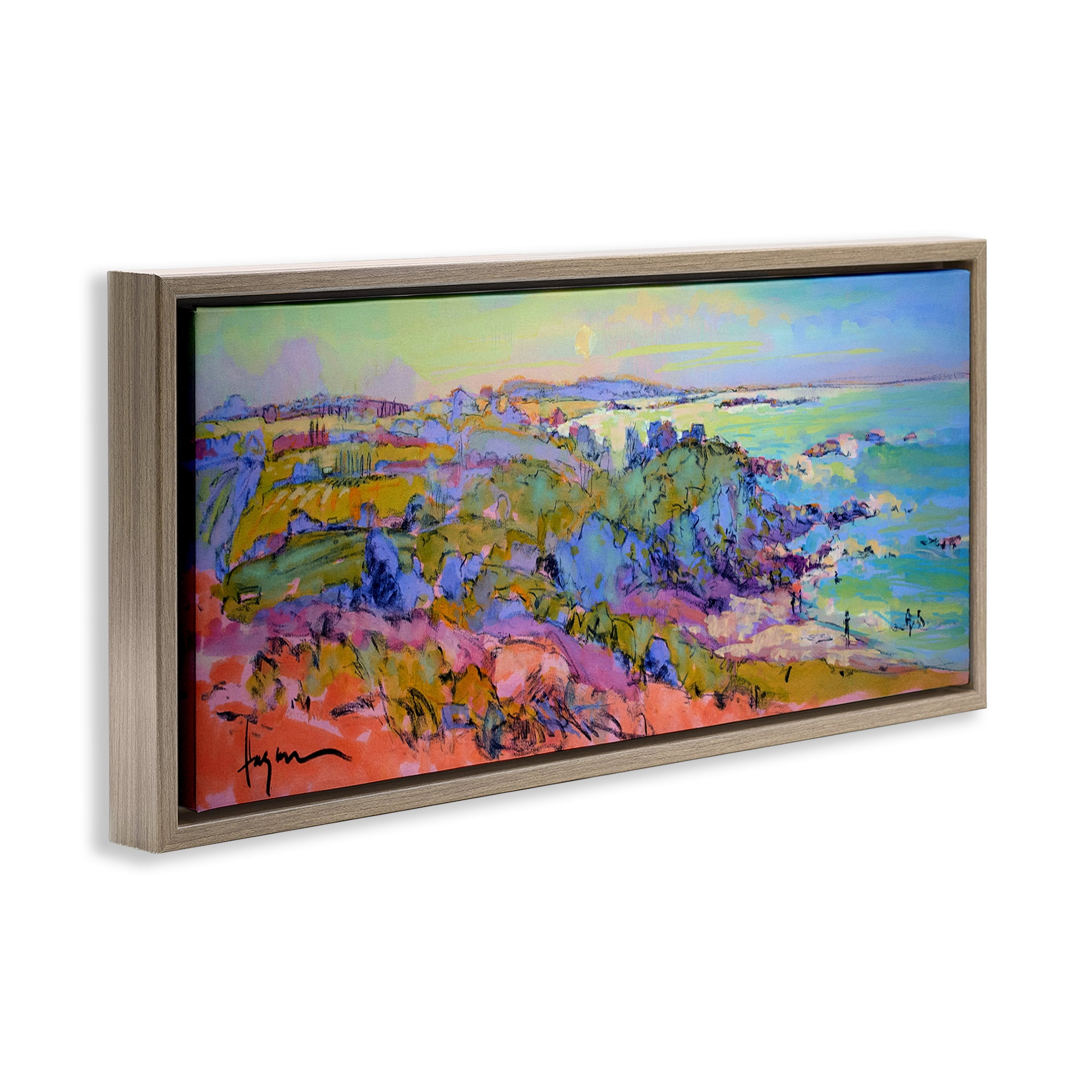 Stupell Industries Sunset Beachgoers View Landscape & Nature Painting Brown Floater Framed Canvas Art Print Wall Art, 25 x 11