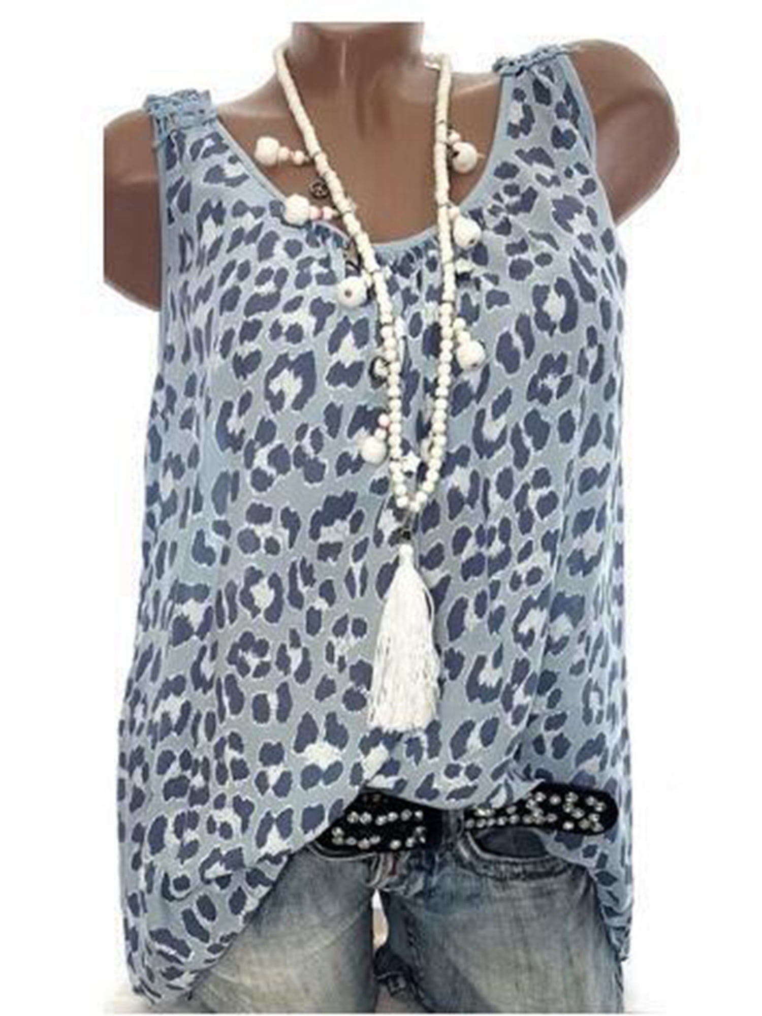 Leopard Print Tank Top Plus Size 2 UKAP S5XL Leopard Print Tank Tops Plus Size Women Summer Chiffon