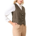 thumbnail image 4 of CHALCO INSPIRADOR Chaleco de Lino para Mujeres Sin Mangas con Cierre de Botones y Escote en V para Trabajo Formal 2XL Marrón, 4 of 5