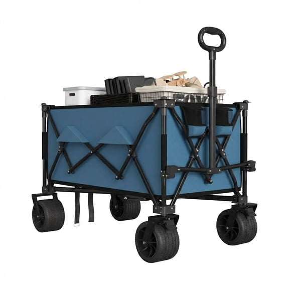 Garderth Collapsible Wagon Cart,350lbs Weight Capacity,280L Extra Large Utility Wagon,Foldable Wagon,All Terrain Beach Wagons Extended With Cup Holders For Camping Shopping Sports