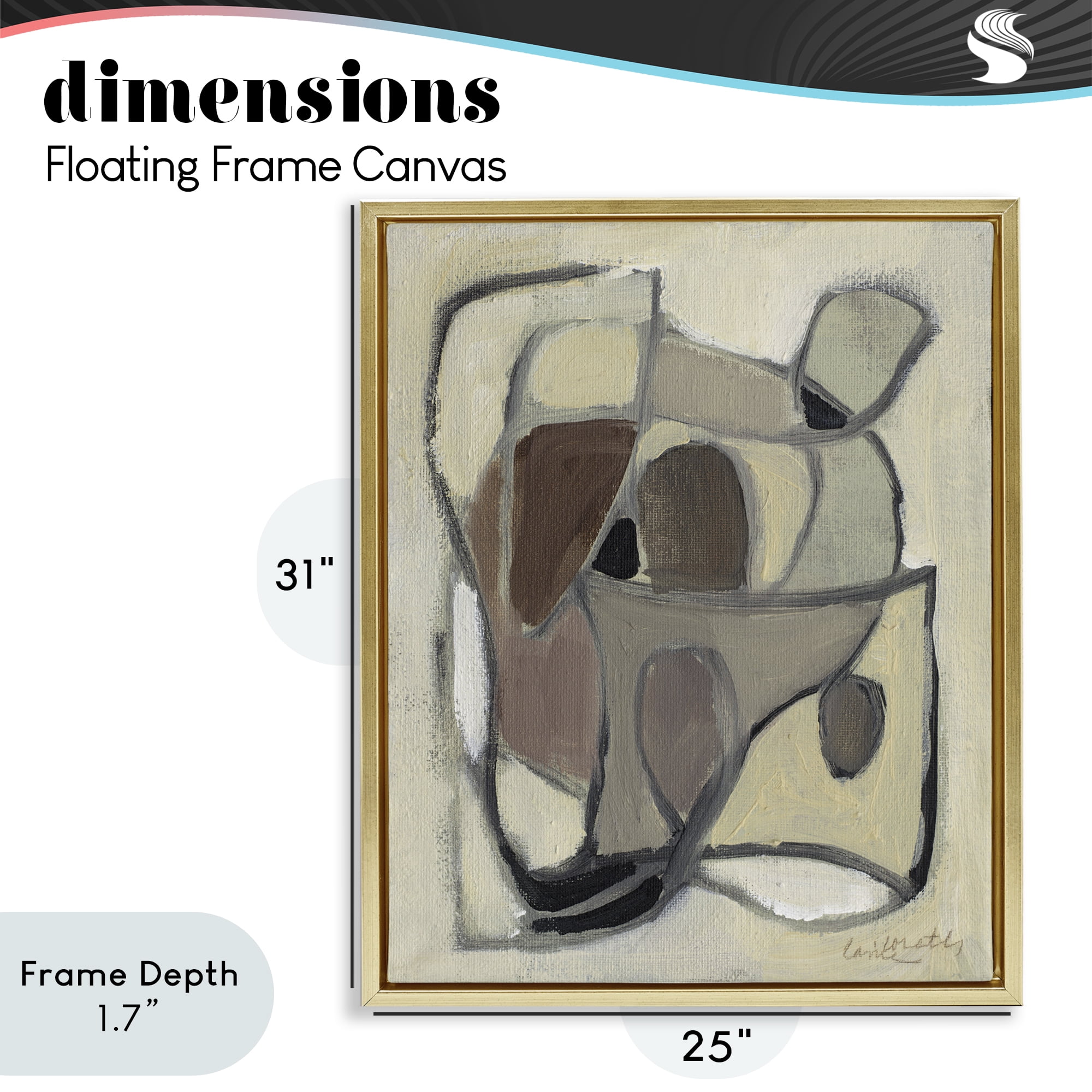 Stupell Industries Rustic Curved Shapes Abstract Gold Framed Floater Canvas Wall Art, design by Lanie Loreth
