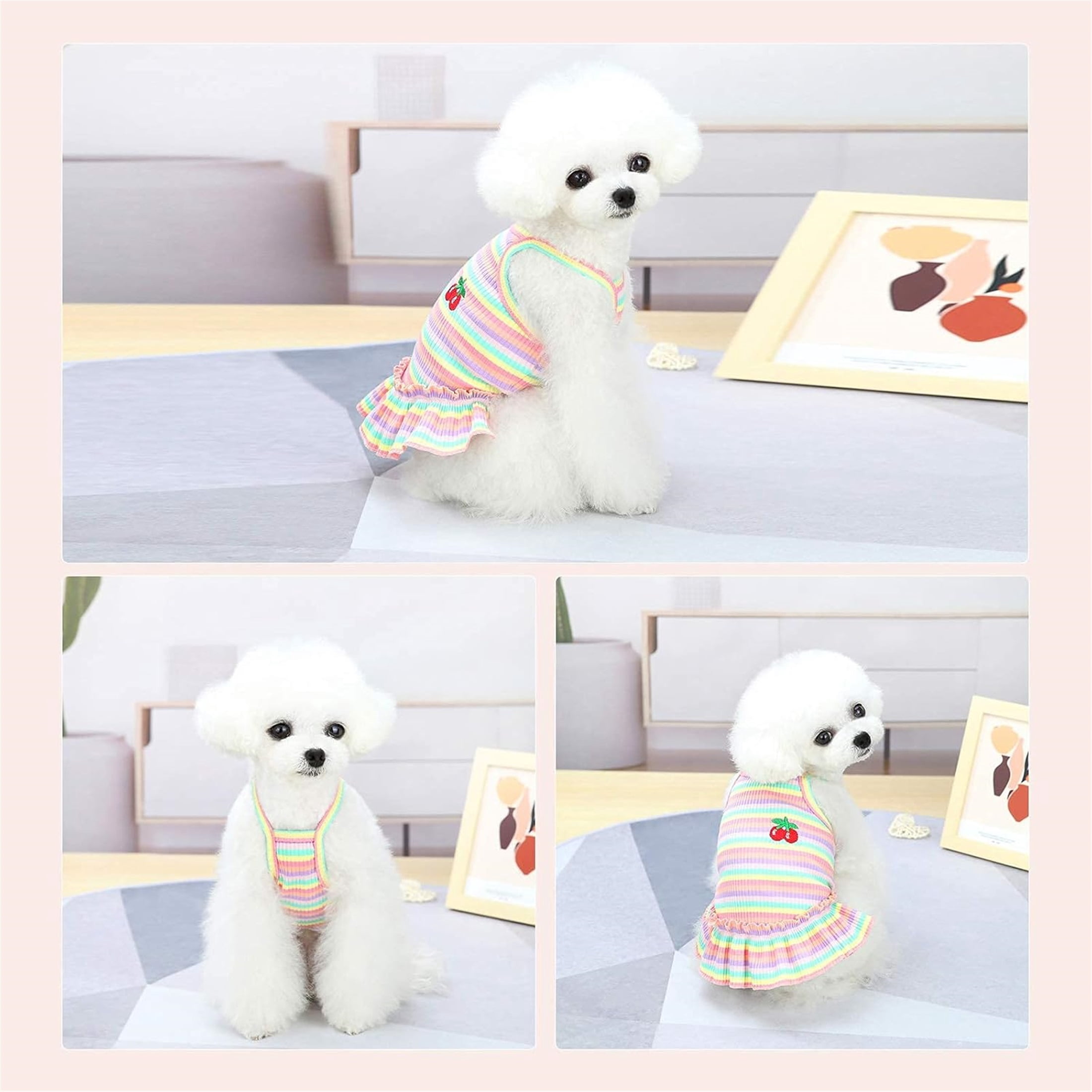 HQREA Dog Dress for Small Dogs Girl Birthday Clothes Puppy Summer Outfits Rainbow Striped Tutu Skirt Cat Chihuahua Yorkies Dresses