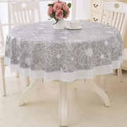 LOHASCASA Round Vinyl Oilcloth Lace Tablecloth Waterproof PVC Plastic Wipeable Peva Heavy Duty Oil Spillproof Circle Tablecloth for Kitchen BBQ Blue Leaf 60 Inch
